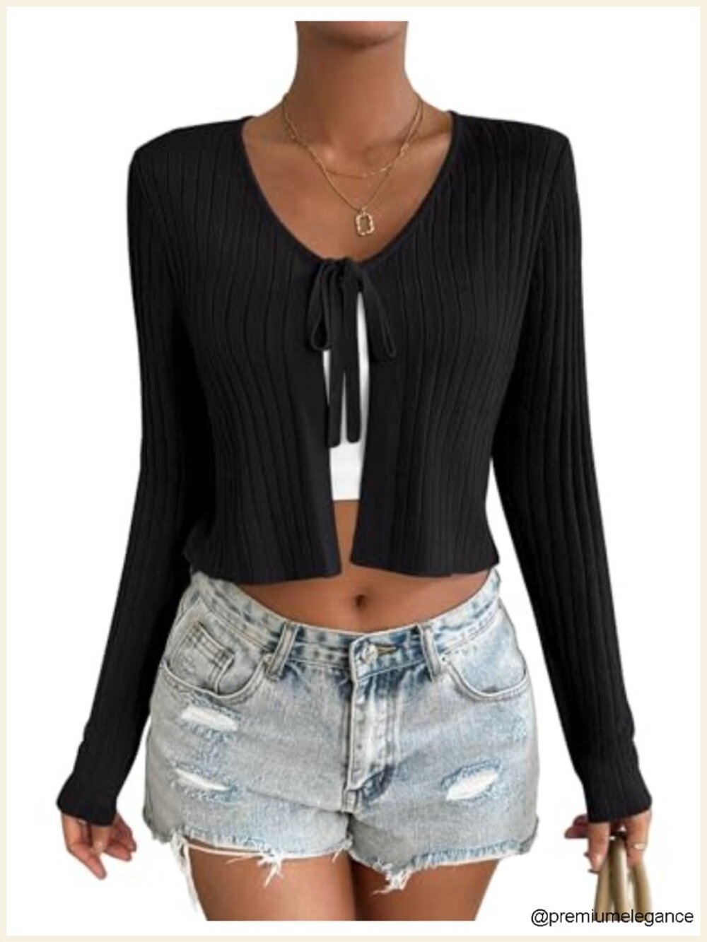 Womens Tie Front Cardigan Long Sleeve Rib Knit Shrug Crop Sweater